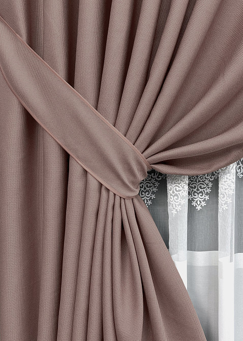 Комплект штор VR-Textil рогожка премиум TERRA LUXE 200х270 2шт и Тюль 600х270 1863ш-1704т Пудровый с белым 71-112/7 Киев - изображение 4