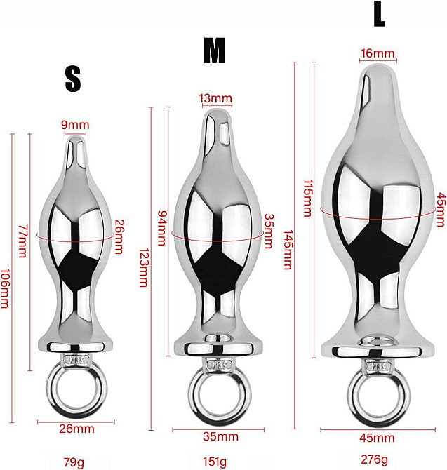 Анальная пробка усиленная с кольцом для карабина, Метал, размер - M, OKOVA Sex Aura Киев - изображение 3