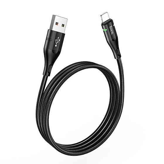 Кабель HOCO U93 USB - Lightning 2.4A, 1.2m, нейлон, алюминиевые разъемы, light indicator, цвет черный Одесса