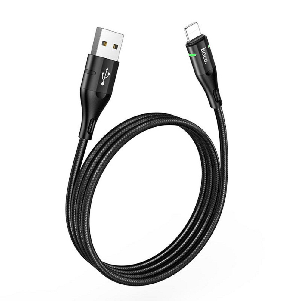 Кабель HOCO U93 USB - Lightning 2.4A, 1.2m, нейлон, алюминиевые разъемы, light indicator, цвет черный Одесса - изображение 3