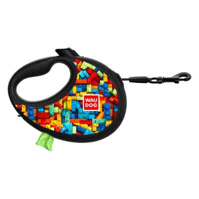 Повідець для собак WAUDOG R-leash з контейнером для пакетів "Блоки", світловідбивна стрічка, S (255-4056) Вінниця