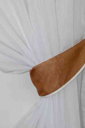 Кухонные шторы VR-Textil № 091к с ламбрекеном и подвязками коричневый с белым 280х170 см (50-786) Киев