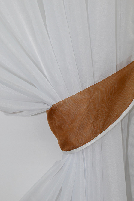 Кухонные шторы VR-Textil № 091к с ламбрекеном и подвязками коричневый с белым 280х170 см (50-786) Киев - изображение 3