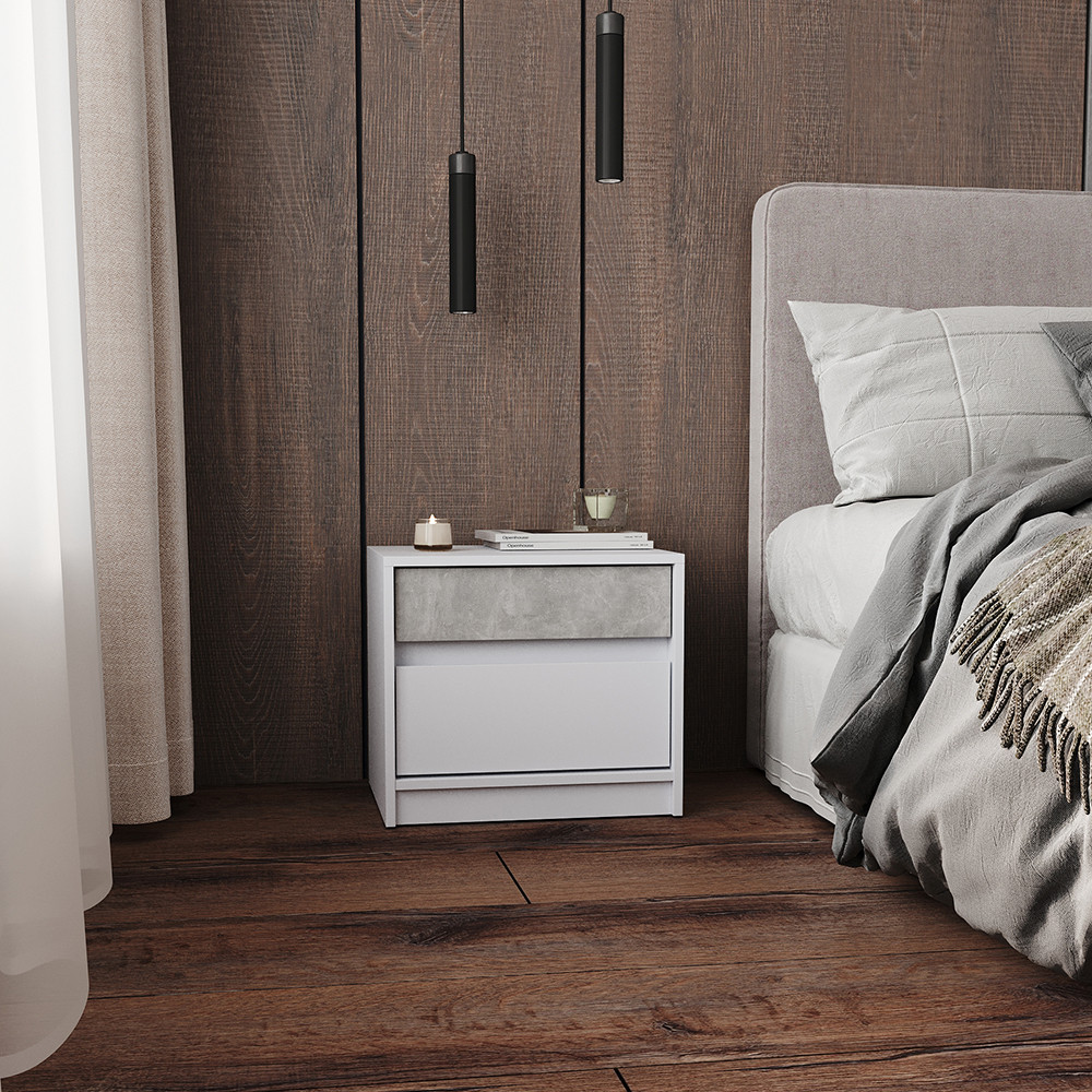 Тумба приліжкова Еверест Стайл-500 50,2х39х44,2 см Німфея Альба (білий)/Бетон (DTM-071154) Львів - фото 3