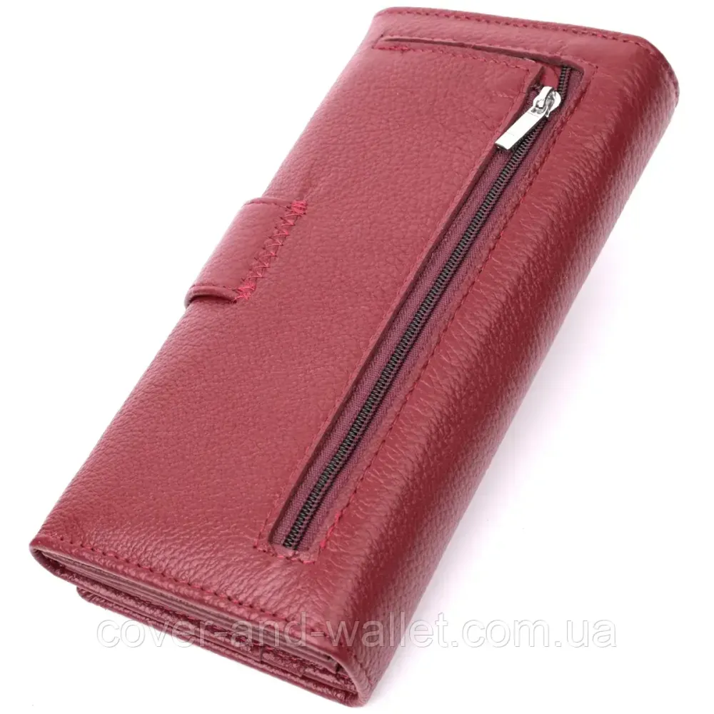 Жіноче шкіряне портмоне на кнопці бордового кольору ST Leather Київ - фото 2