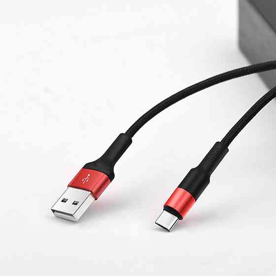Кабель HOCO X26 USB to Type-C 2A, 18W 1m, nylon,  aluminum connectors, Black+Red Київ