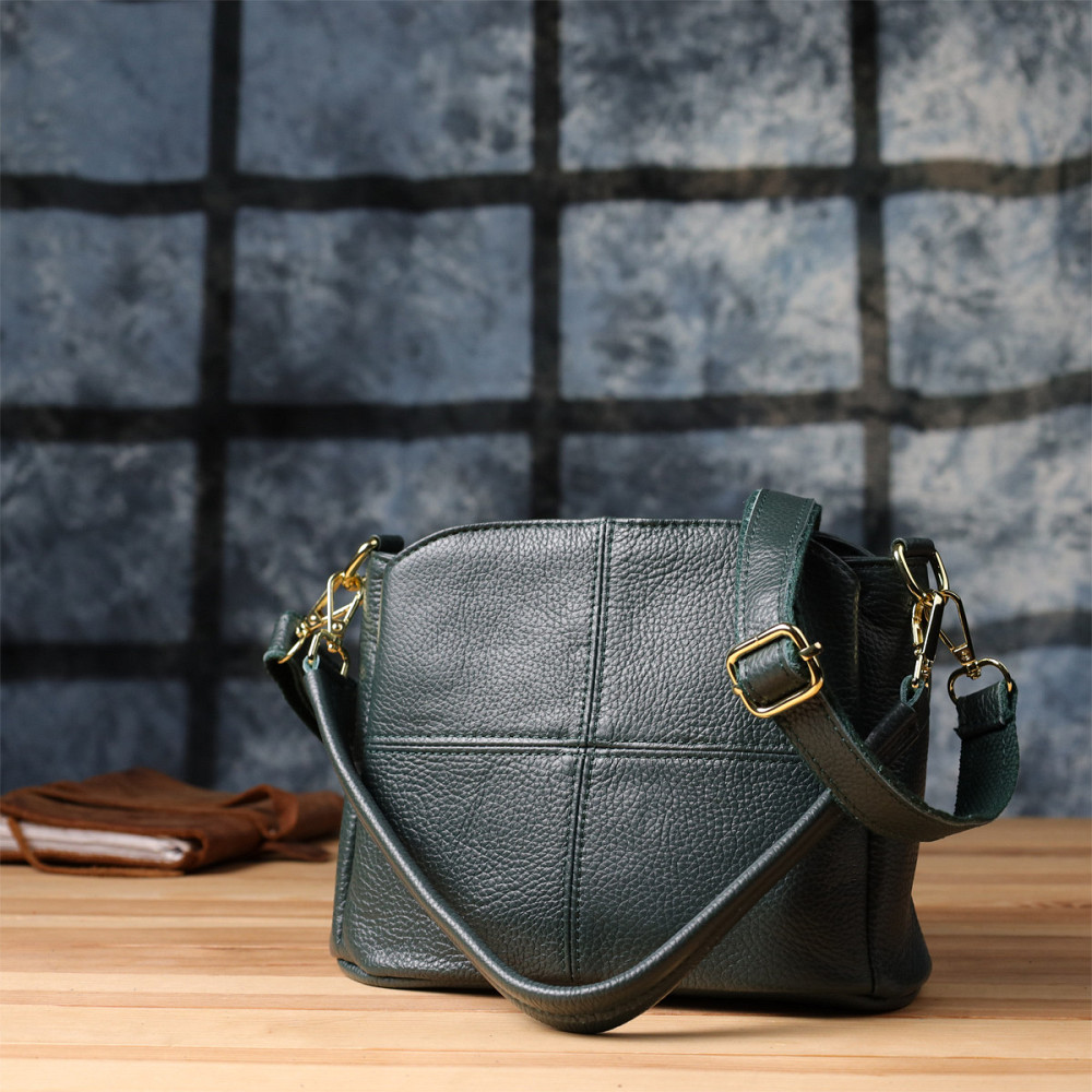 Елегантна шкіряна сумка для жінок з трьома відділеннями Vintage 22977 Зелений Київ - фото 10
