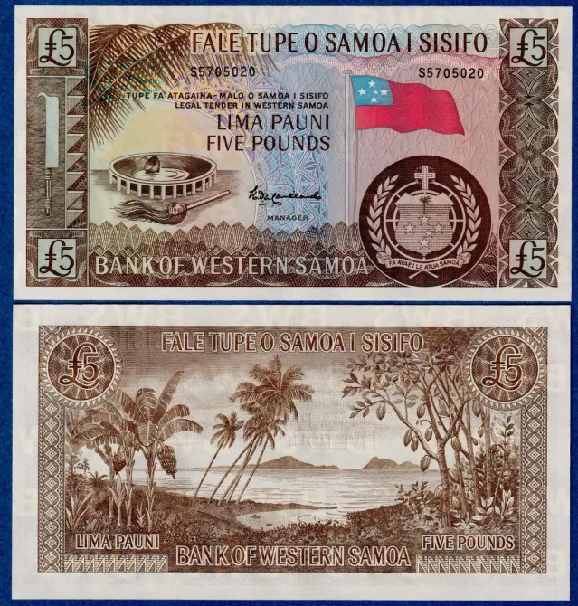 Самоа Западное (Самоа и Сисифо) / Western Samoa 5 Pounds 1963(reprint 2020) Pick 15CS UNC Полтава - изображение 1