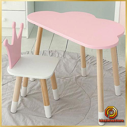 Функціональний дитячий комплект дерев'яний столик з ящиком та ергономічний стільчик Стіл хмарка та стілець дитячий корона Київ - фото 1