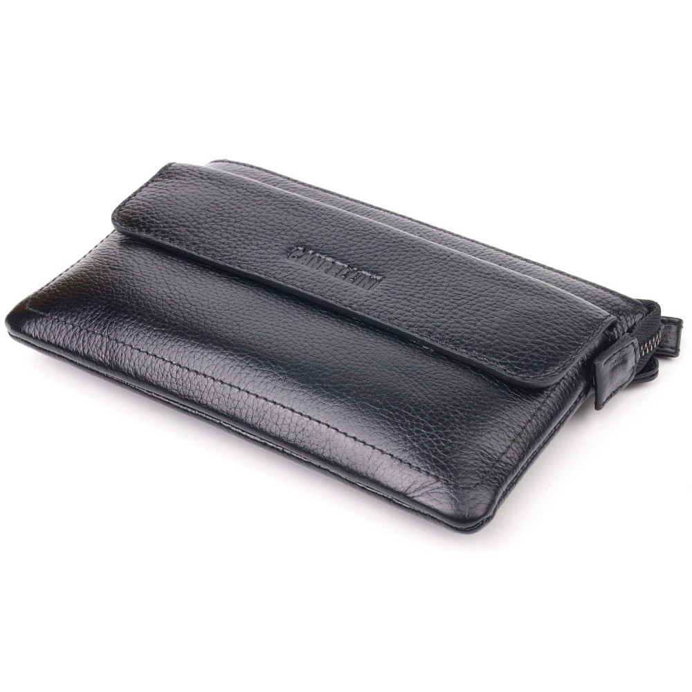 Стильний клатч для чоловіків із натуральної шкіри CANPELLINI 21546 Чорний Київ - фото 3