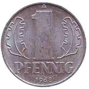 Монета 1 пфенниг. 1948-90 год, ГДР.(Г) Полтава