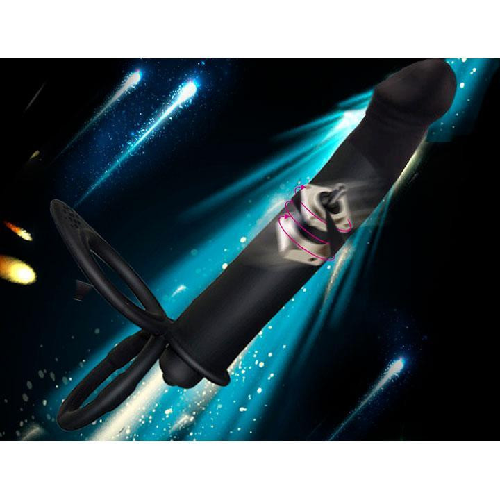 Ерекційне кільце з вібрацією і фалоімітатором для подвійного проникнення - Чорний - Анальні іграшки Вінниця - фото 7