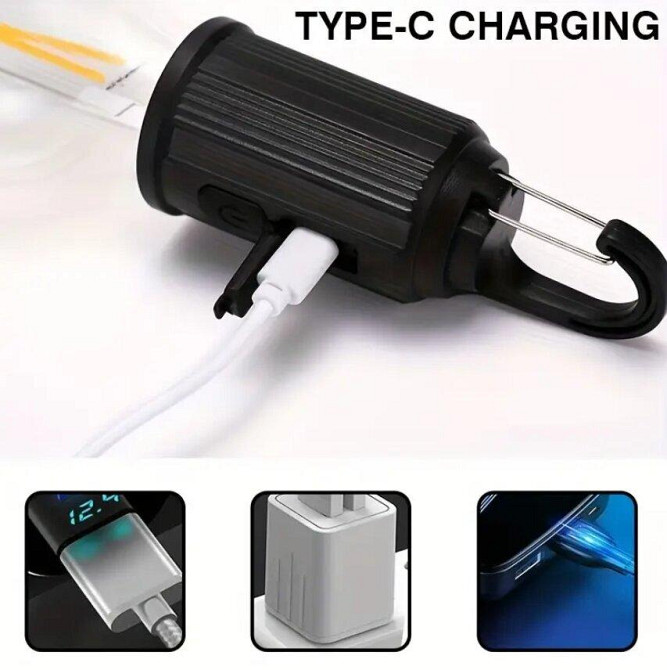 Акумуляторна лампочка з карабіном і зарядкою від USB BL T01 Одеса - фото 4