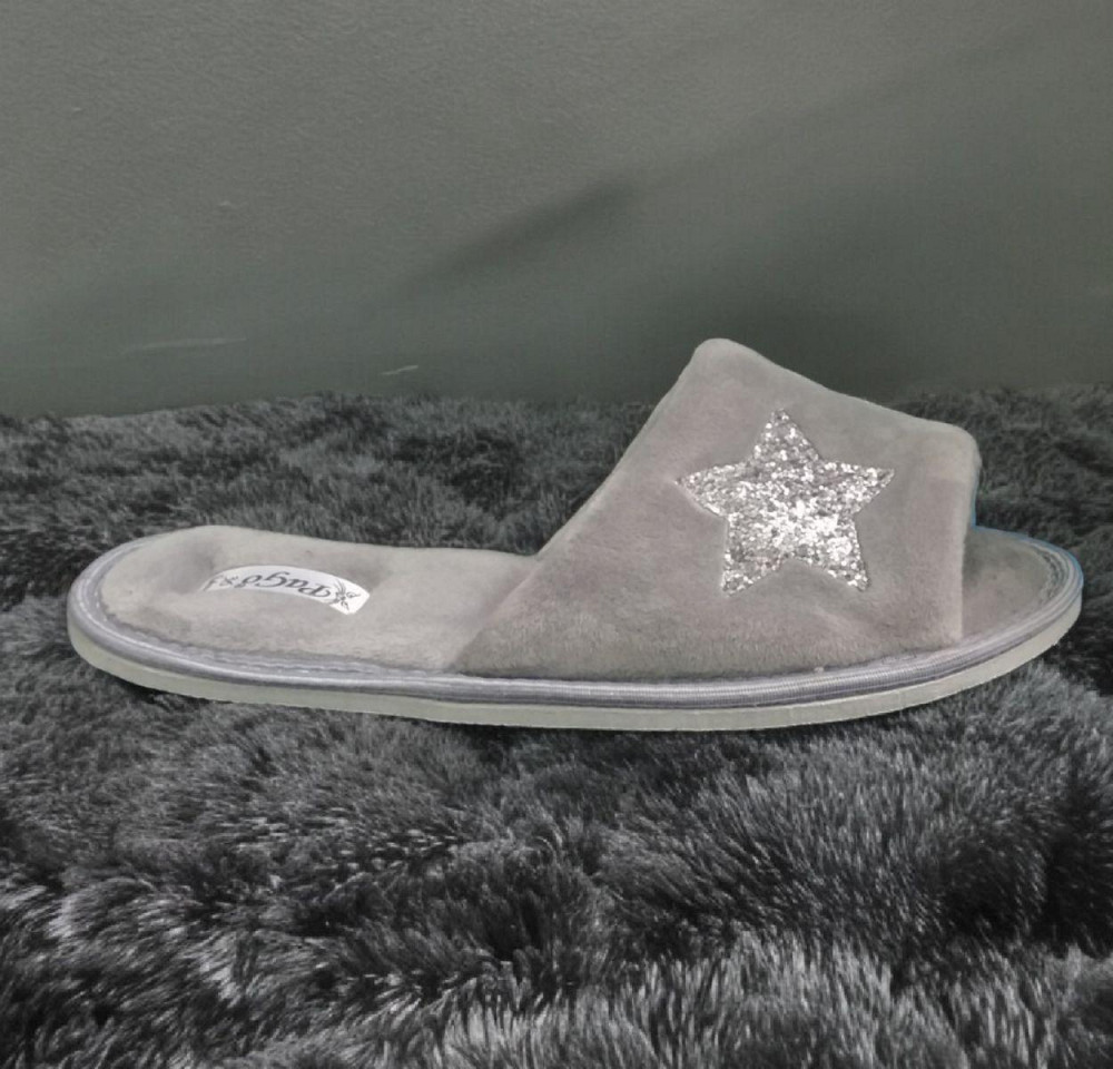 Тапочки женские открытые велюровые серые 