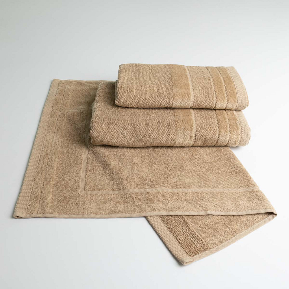 Набор банных махровых полотенец с велюровым бордюром 3шт GM Textile 50х70см, 50х90см, 70х140см (Капучино) Сумы - изображение 1