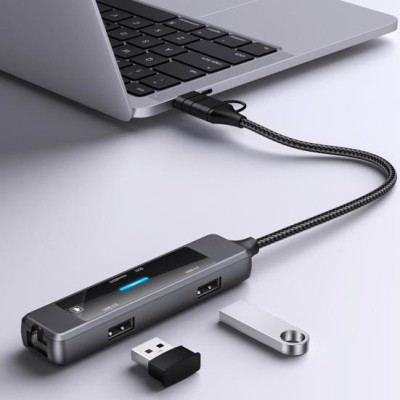 Концентратор XoKo USB-C 5-in-1 USB 3.0 + USB 2.0 + SD/TF + RJ45 100Mbps silver (XK-AC-350) Вінниця - фото 5
