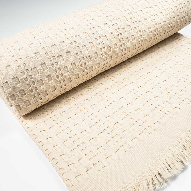 Простирадло-покривало вафельне жакардове преміум якості YouStar 200х240см 320г/м2 (Бежевий) Суми - фото 8
