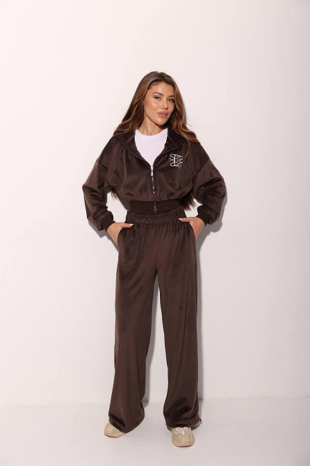 Жіночий прогулянковий костюм-двійка: кофта на блискавці та штани велюр Шоколадний, 48/52 Одеса - фото 8