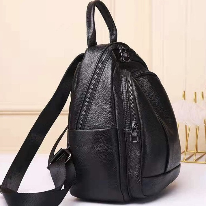 Шкіряний жіночий міський рюкзак на блискавці 23х29х13, сумка наплічна для прогулянок, чорна Київ - фото 13