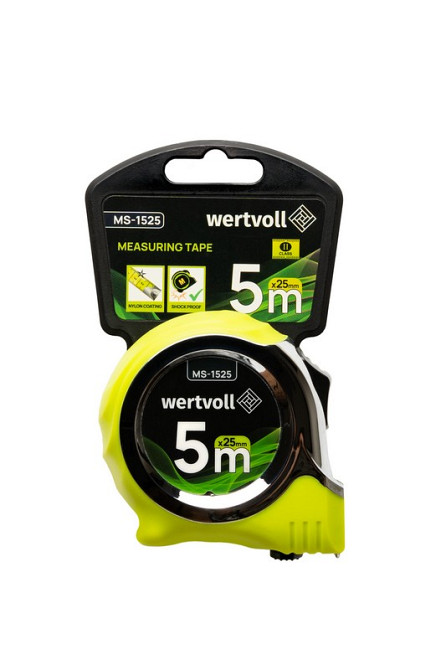 WERTVOLL Рулетка WERTVOLL 5 м×25 мм фіксатор полотна кнопка STOP покриття TPR нейлонове покритт Київ - фото 7
