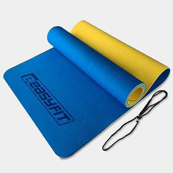 Килимок для йоги та фітнесу EasyFit TPE+TC 6 мм двошаровий синій-жовтий Коломия