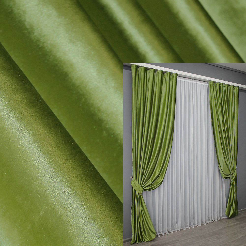 Комплект готовых штор VR-Textil Бархат № 902ш Салатовый 150х280 см 2 шт (30-707) Киев - изображение 1