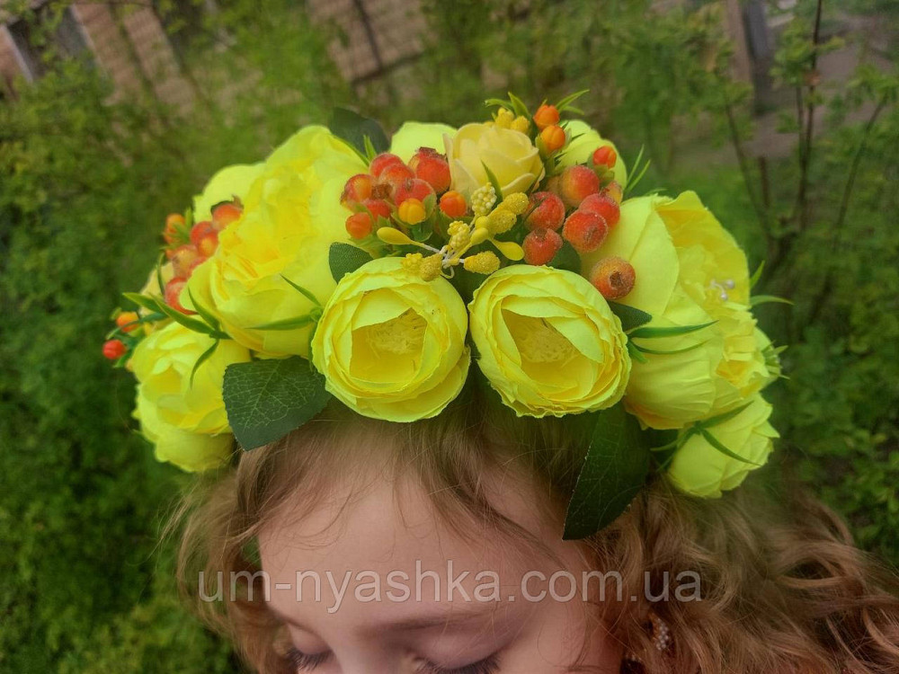 Ободок обруч з квітами "Піони великий жовтий" Кривий Ріг - фото 6