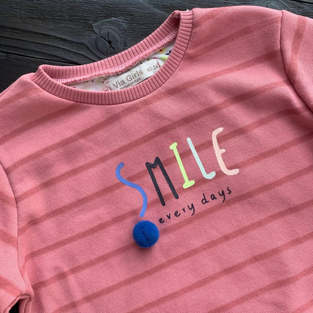 Дитяча Кофта для Дівчинки Via Girls Рожева з написом Smile 6-9 міс (68-74см) пакунок малюка Киев - изображение 2