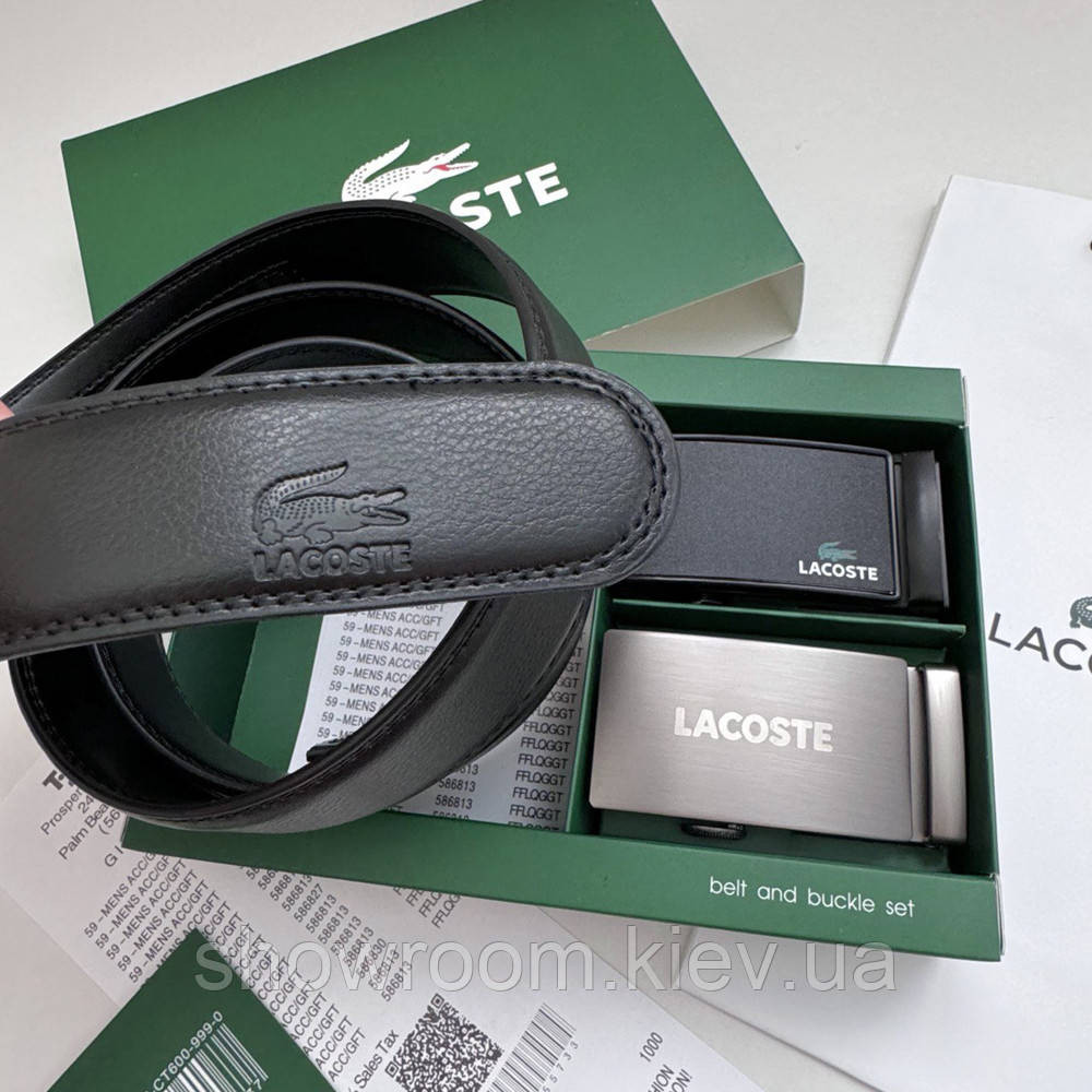 Мужской кожаный ремень с двумя пряжками автомат Lacoste (991) Киев - изображение 6