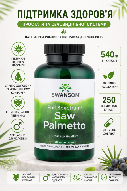 Комплекс для простати Swanson Saw Palmetto 540 mg 250 капс Київ - фото 7