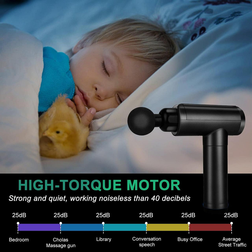 Перкуссионный массажер Cholas Massage Gun, 30 скоростей, 6 насадок, LED-дисплей, 2400 мА·ч, черный Киев - изображение 11