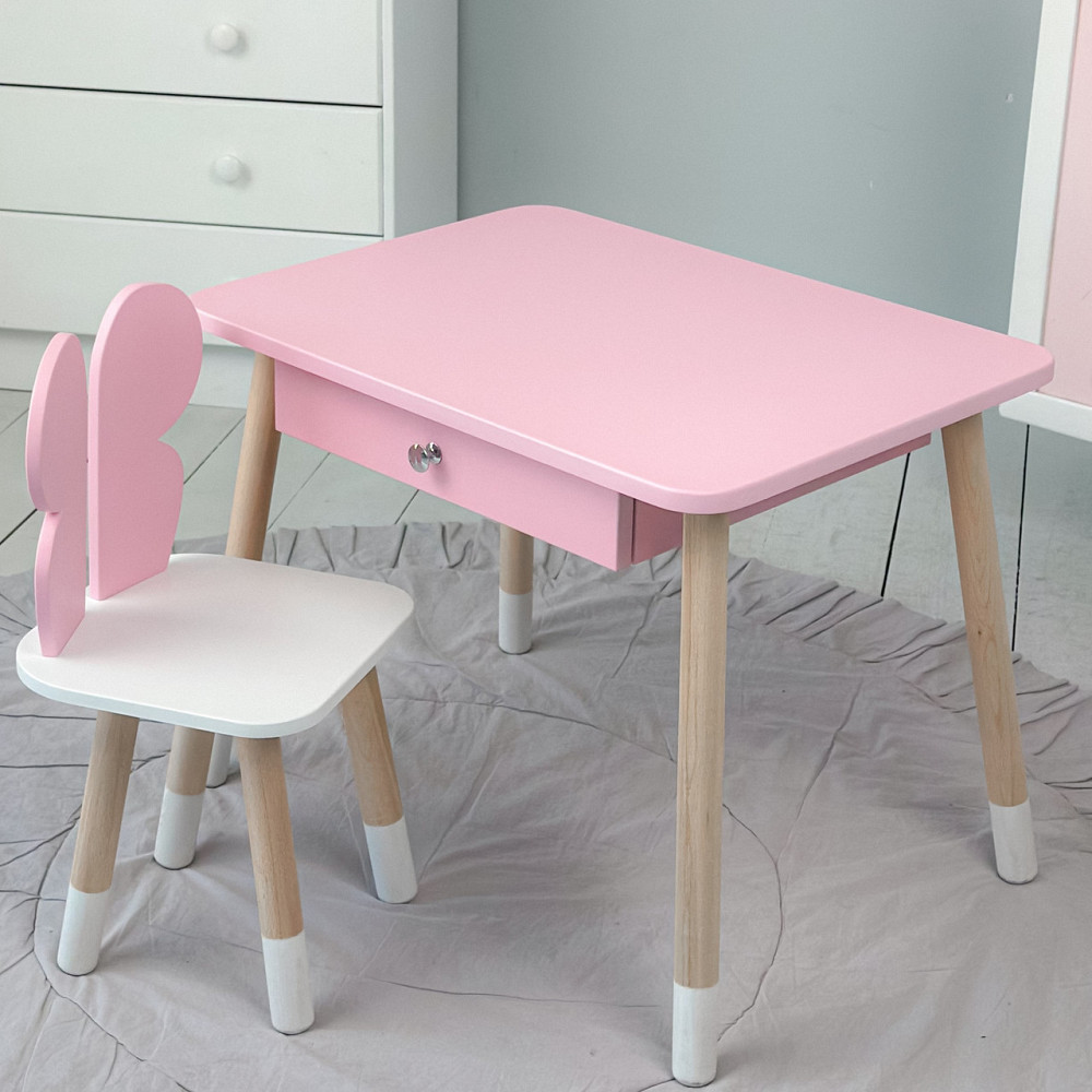 Дитячий стіл з ящиком і стільчик "Метелик", рожевий з білим Київ - фото 8