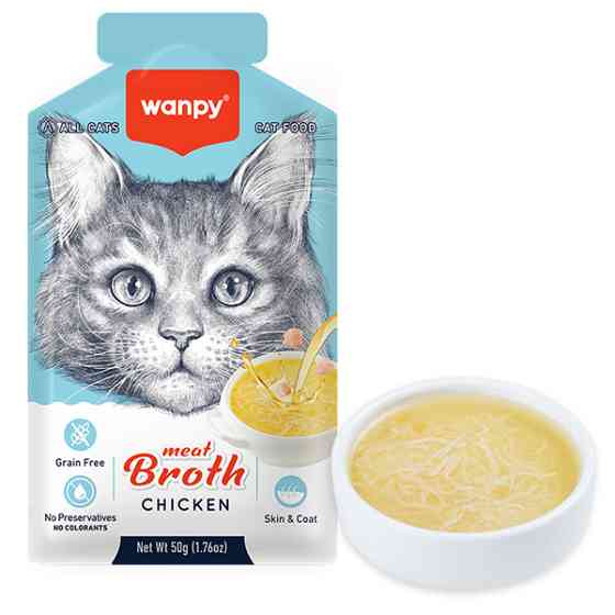 Wanpy Meat Broths Chicken ВАНПИ СУП С КУРИЦЕЙ беззерновой жидкий корм для котов, пауч 50г Киев