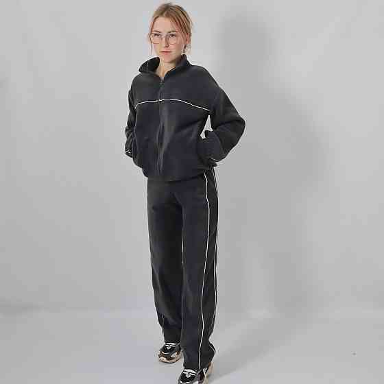 Жіночий теплий костюм (толстовка на блискавці + штани з кантом) Графіт 44 Кам'янець-Подільський