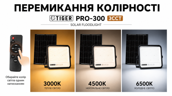 Светодиодный прожектор на солнечной батарее TIGER PRO-300 3CCT 068-012-2300 Одесса