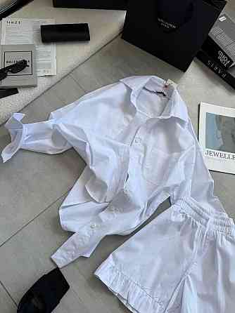 Жіночий літній костюм-двійка: сорочка та шорти котон Білий, 40/42 Одеса