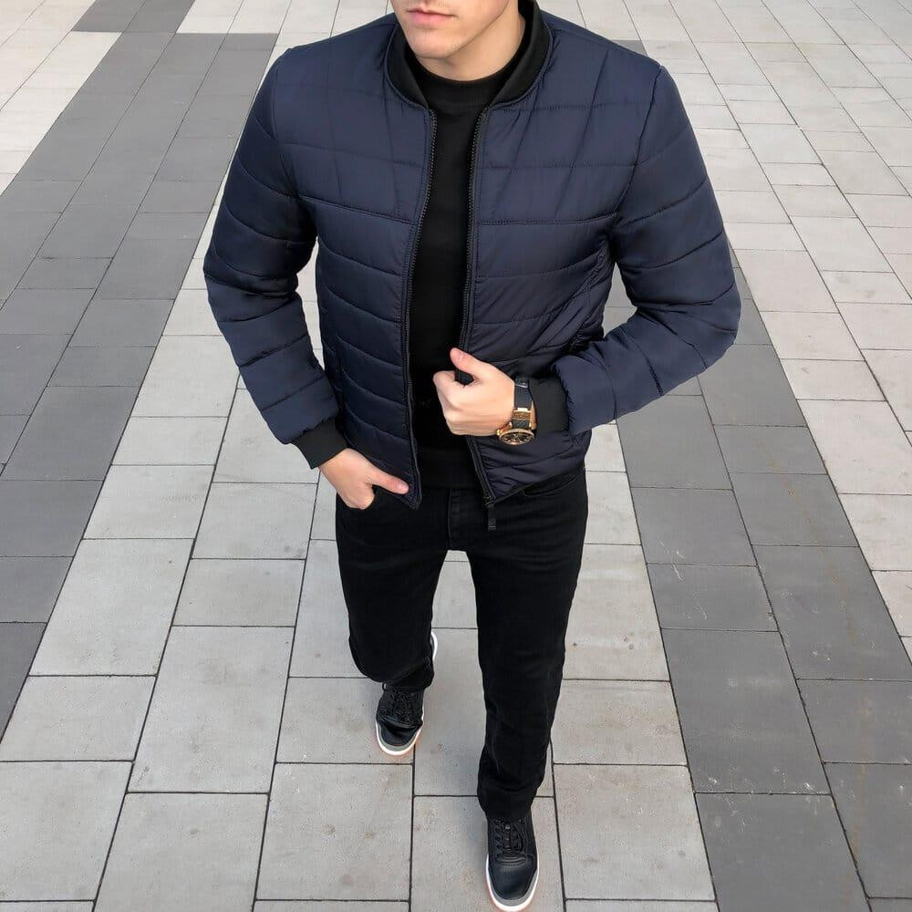 Чоловіча куртка бомбер на блискавці темно-синя Pobedov Povezlo Київ - фото 7