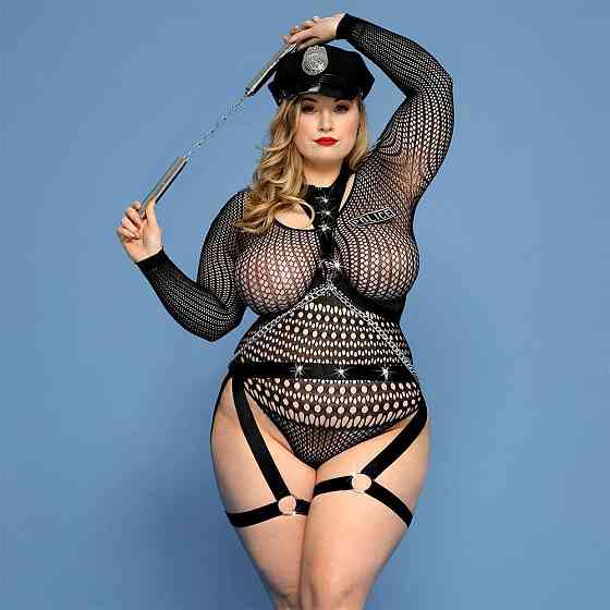 Еротичний костюм поліціянтки JSY «Зухвала Сюзі» Plus Size, Black, рукави, нунчаки, ремені, ланцюги Sex Aura Київ