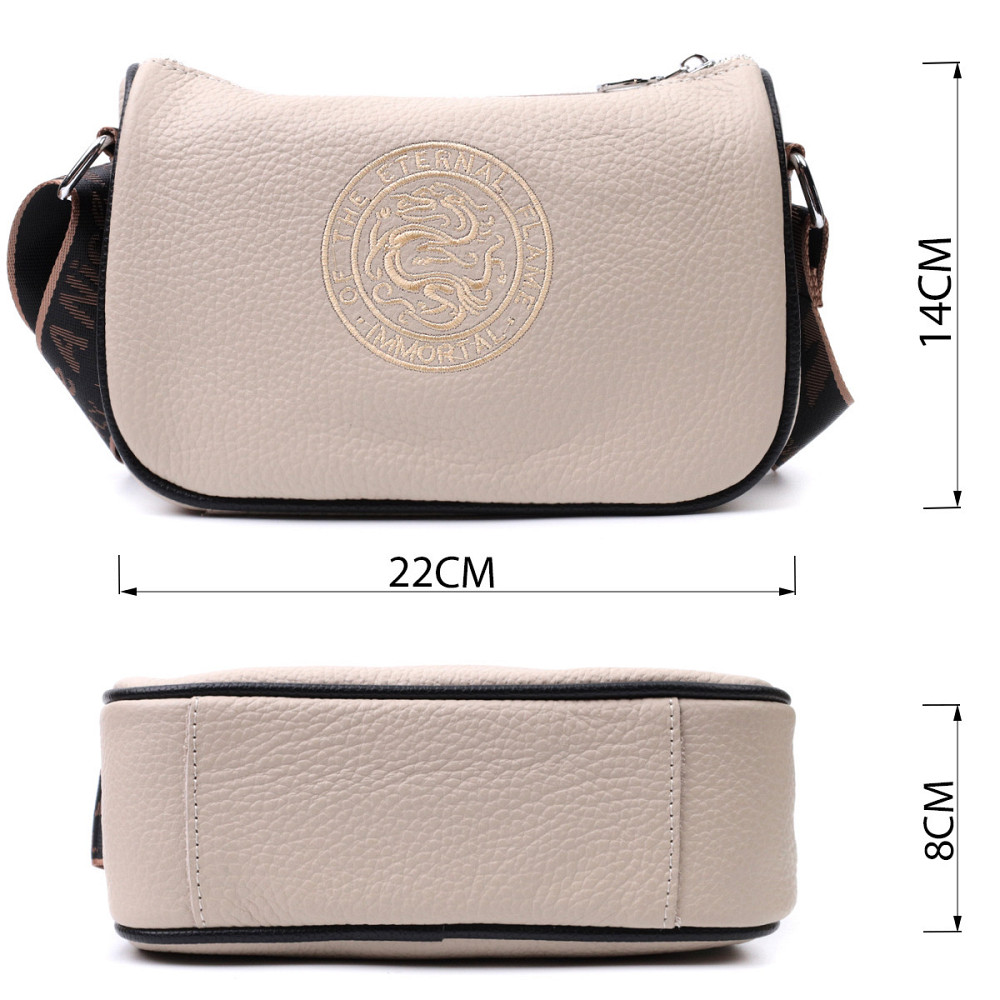 Жіноча сумка з вишивкою на лицьовій стороні з натуральної шкіри Vintage 22625 Бежева Київ - фото 3