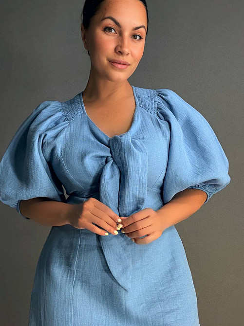 Сукня жіноча Mix Ray 4196 довга з розрізом вузол на грудях з муслину блакитна, блакитний, S Київ - фото 13