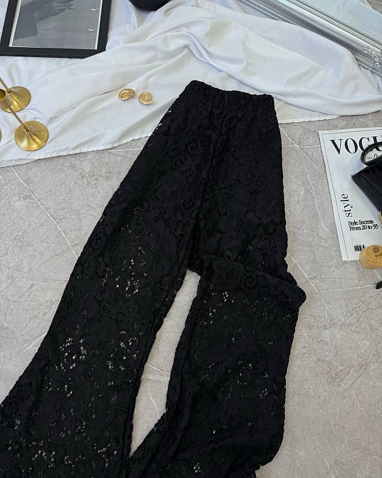 Жіночі мереживні штани-кльош із високою талією й шортики гіпюр + стрейч підкладка Чорний, 42/44 Одеса - фото 6