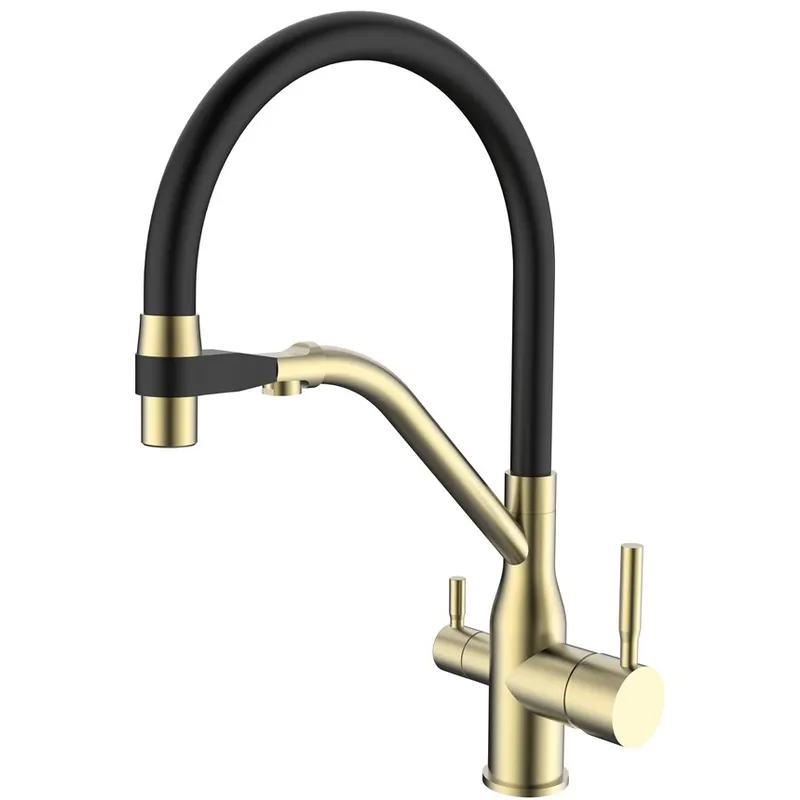 Кухонний змішувач MixxusPremium Gravity 021 BRUSHED GOLD з чорним відбиваючим покриттям MI6981 Харків - фото 1