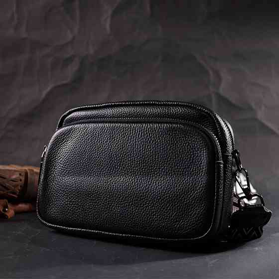 Компактна жіноча сумка крос-боді з натуральної шкіри Vintage 22294 Чорна Київ