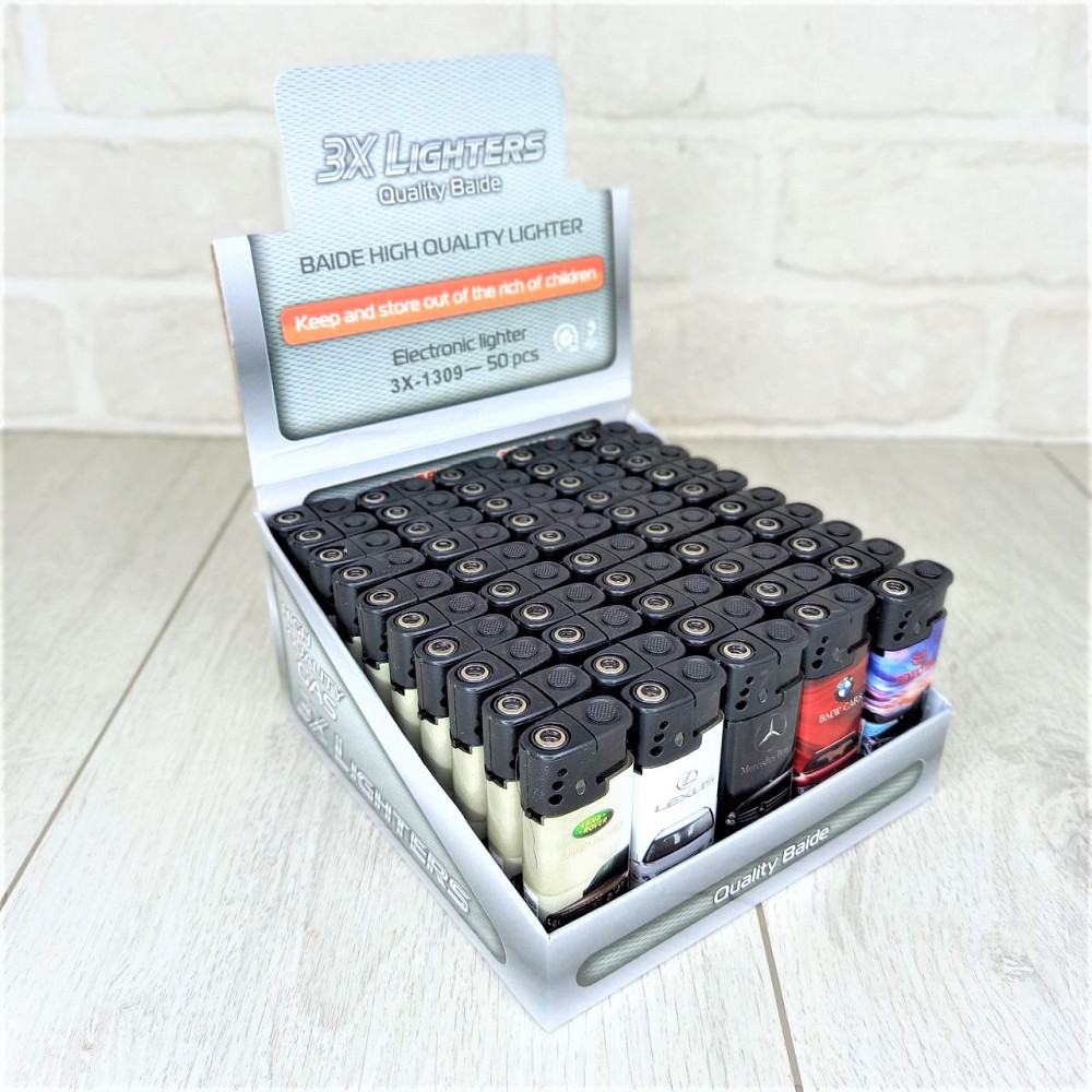 Зажигалка с фонарем турбо-пламя принт Машина уп/50шт Turbo1309-4 Харьков - изображение 3