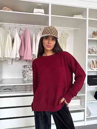 Жіночий базовий теплий повсякденний оверсайз светр 100% акрил Бургунді Одеса