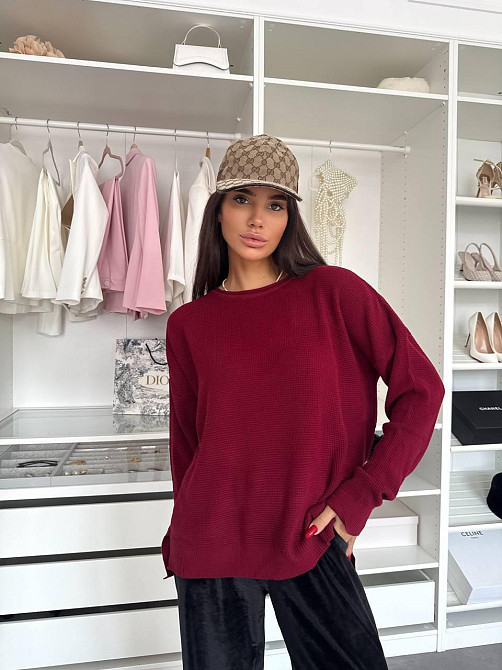 Жіночий базовий теплий повсякденний оверсайз светр 100% акрил Бургунді Одеса - фото 1