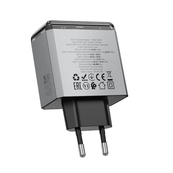 Мережевий зарядний пристрій BOROFONE BN22 Lena PD65W(2C1A) charger(EU) Metal Gray Одеса