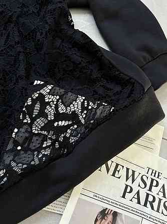 Женское стильное худи с прозрачной спинкой из кружева трехнитка на флисе + гипюр Одесса