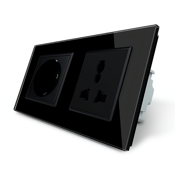 LIVOLO Розетка двомісна силова і універсальна Livolo чорний скло (VL-C7C1EUC1C-12) Киев