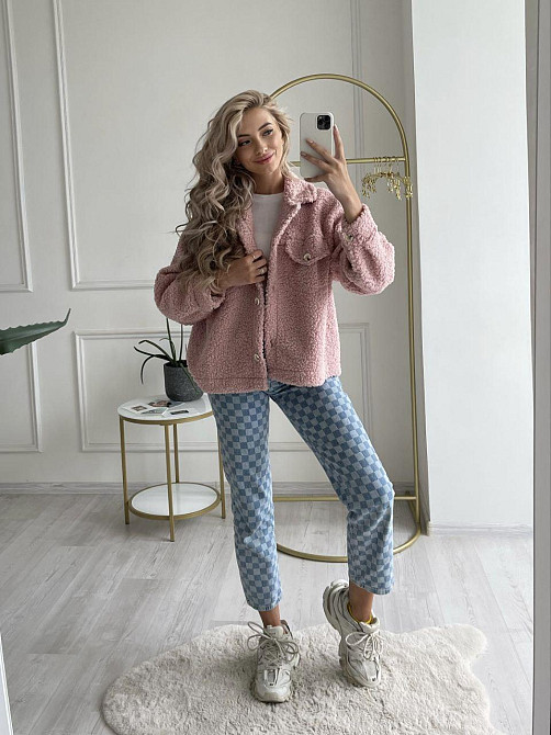 Женская теплая рубашка из мягкой овчины Тедди. Пудра Одесса - изображение 13